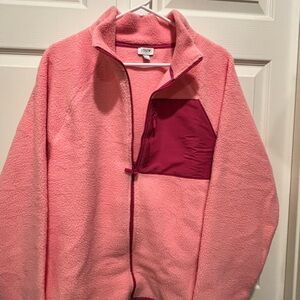 J. Crew Pink Teddy Jacket with Burgundy Accent